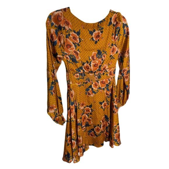 Free People Morning Light Mini Dress Long Sleeve Floral Print Yellow Blue Size 2 - Picture 10 of 10